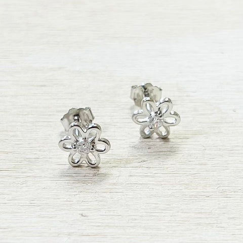 Sterling Silver CZ Flower Studs