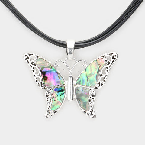 Fashion Abalone Butterfly Cord Necklace Set
