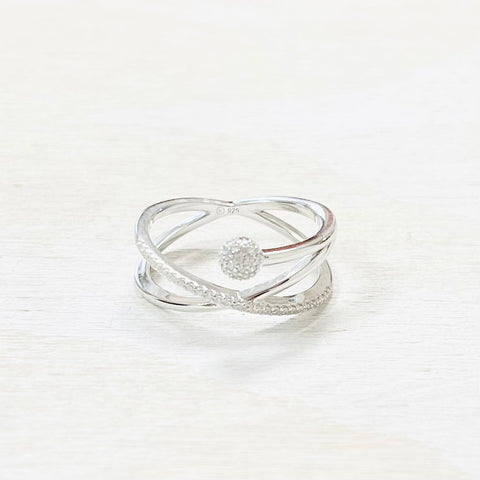 Sterling Silver CZ Criss Cross Ring