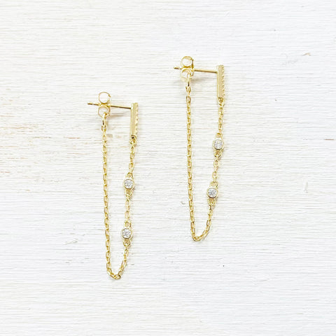 Sterling Silver Gold Plated CZ Chain Earrings