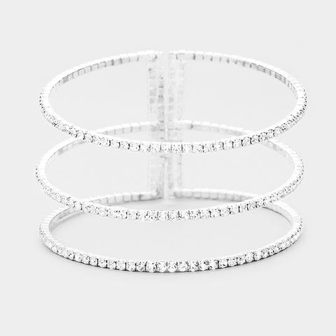 Fashion Silver Tone Split Layered Cuff