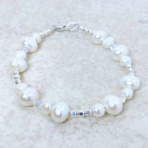 Sterling Silver Freshwater Pearl and Crystal Bracelet