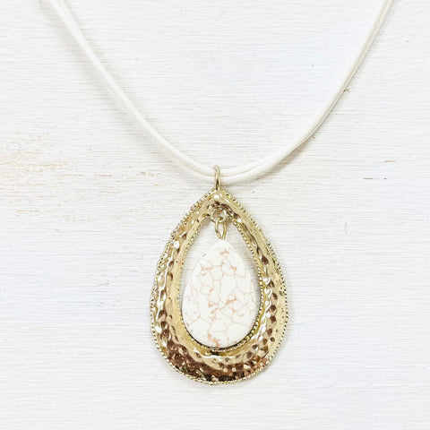 Fashion Gold and White Teardrop Long Necklace