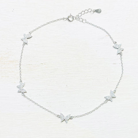 Sterling Silver CZ Butterfly Anklet
