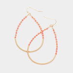Fashion Gold Tone and Coral Crystal Teardrop Earrings