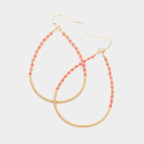 Fashion Gold Tone and Coral Crystal Teardrop Earrings