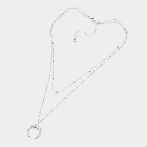 Fashion Silver Tone Double Horn Layered Necklace
