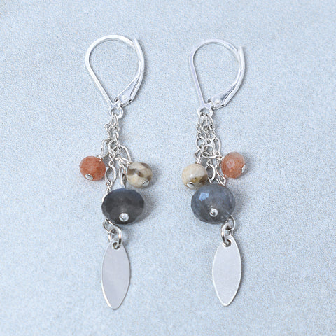 Sterling Silver Labradorite, Sunstone, and Feldspar Earrings