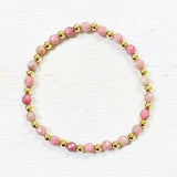 Gold Plated Beaded Stone Stretch Bracelet(Multiple Colors Available)