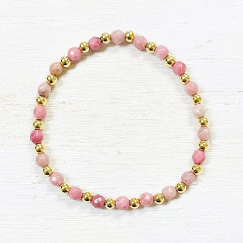 Gold Plated Beaded Stone Stretch Bracelet(Multiple Colors Available)