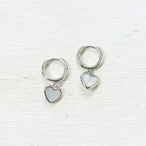 Sterling Silver Heart Dangle Huggie Earrings