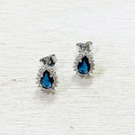 Sterling Silver CZ Blue Teardrop Studs
