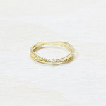 Sterling Silver Gold Plated CZ Thin Criss Cross Ring