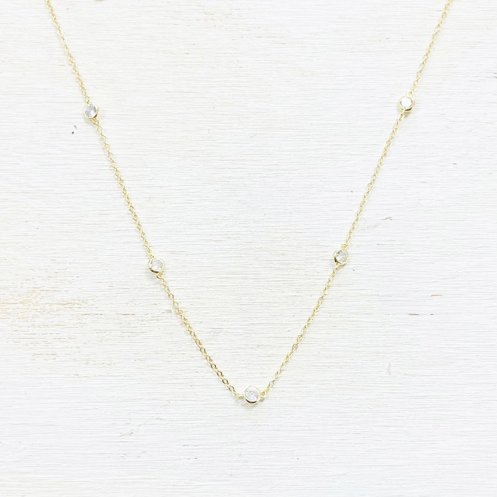 Sterling Silver Gold Plated CZ Station Necklace