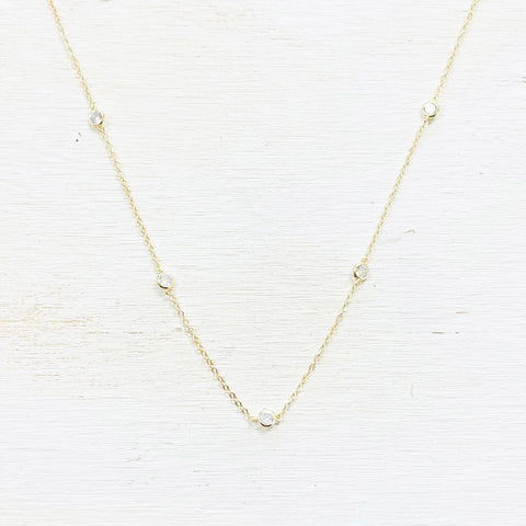 Sterling Silver Gold Plated CZ Station Necklace
