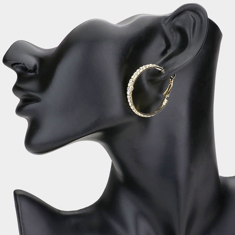 Fashion Gold Tone Rhinestone Hoops
