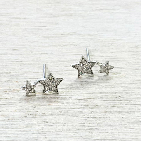 Sterling Silver CZ Double Star Studs