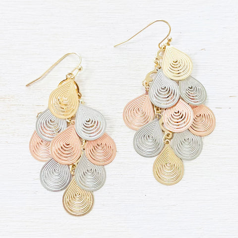 Fashion Tri Tone Layered Dangle Earrings