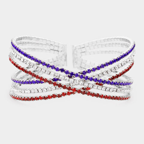 Fashion Red White & Blue Rhinestone Cuff