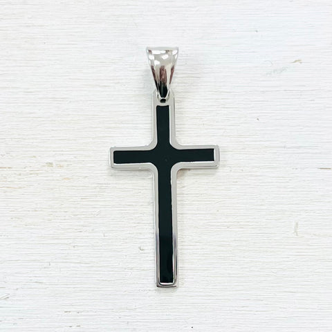 Stainless Steel Black Enamel Cross