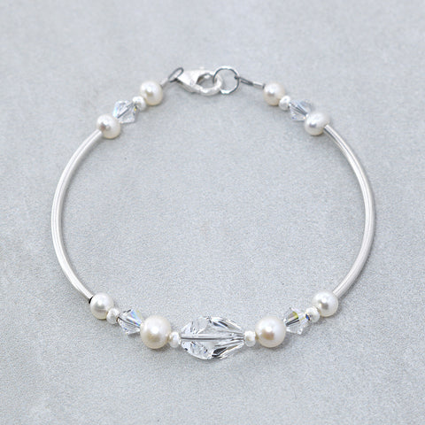 Sterling Silver Freshwater Pearl and Crystal Bracelet