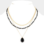 Fashion Layered Black Teardrop Necklace