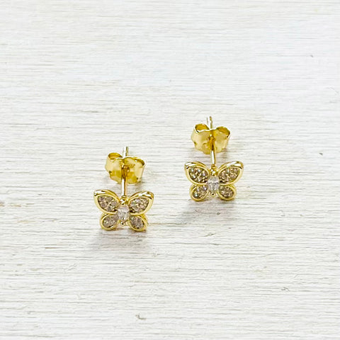 Sterling Silver Gold Plated CZ Butterfly Studs