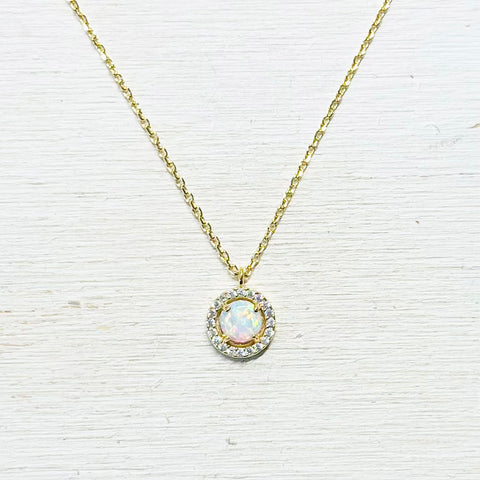 Fashion Gold Tone Blue Iridescent Stone Necklace