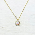 Fashion Gold Tone Pink Iridescent Stone Necklace