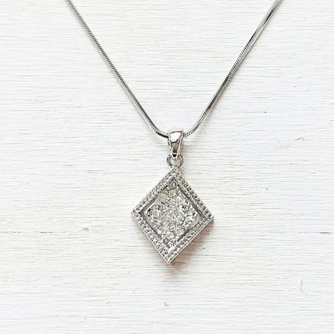 Fashion Silver Tone Rhinestone Rhombus Necklace