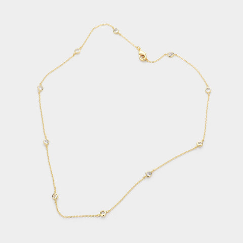 Fashion Gold Tone CZ Station Necklace
