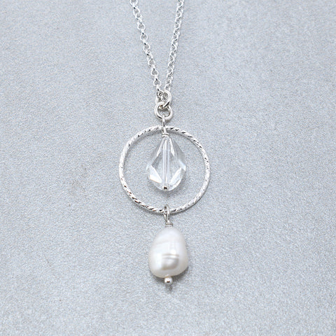 Sterling Silver Freshwater Pearl and Crystal Necklace