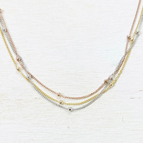 Fashion Tri-Tone Triple Strand Necklace