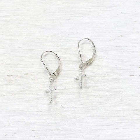 Sterling Silver CZ Cross Dangle Earrings