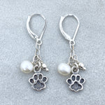 Sterling Silver Paw & Freshwater Pearl Earrings