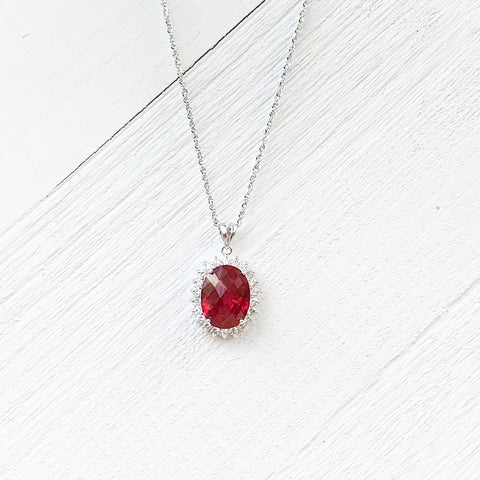 Sterling Silver July Halo Necklace