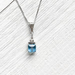 Sterling Silver March Cube Necklace