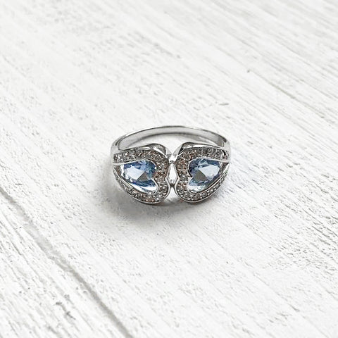 Sterling Silver March Double Heart Ring