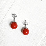 Sterling Silver Red Ball Studs