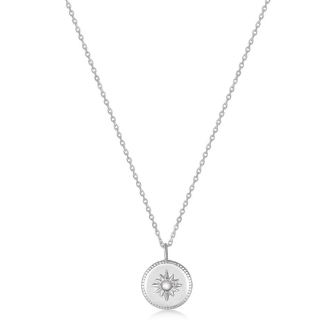 Silver Mother of Pearl Sun Pendant Necklace Silver