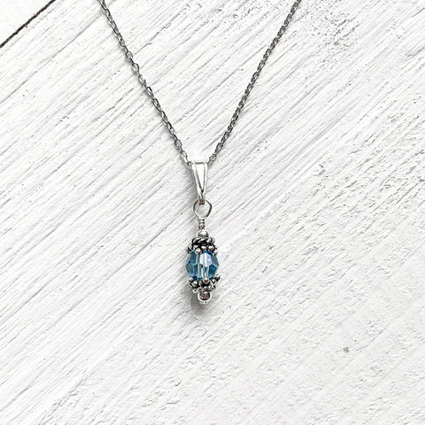 Sterling Silver March Crystal Necklace