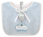 Infant Boy Polka Dot Bib and Silver Plated Bent-Handled Spoon Gift Set, Little Prince