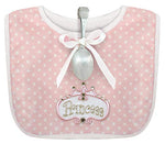 Infant Girl Polka Dot Bib and Silver Plated Bent-Handled Spoon Gift Set, Little Princess