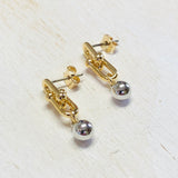 Two Tone Link & Ball Earrings