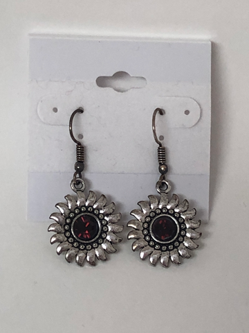 Fashion ST Dark Red Sunflower Earrings