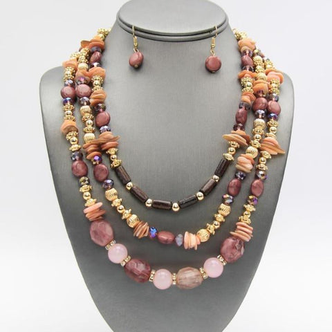 Assorted Pink Beads Layered Necklace Set