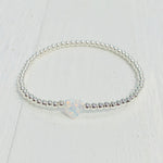 LARGE OPAL HEART STERLING SILVER BRACELET - WHITE