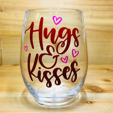 Hugs & Kisses Stemless Wine Glass