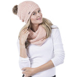 Knitted Beanie Hat with Pom Pom - Pink