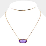 Crystal Hexagon Pendant Metal Chain Necklace - Purple